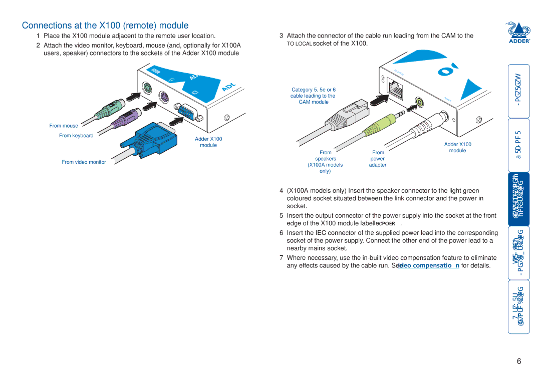 Adder Technology manual Connections at the X100 remote module, Welcome 