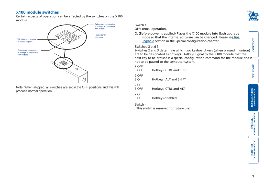 Adder Technology X100 manual Switches 2 