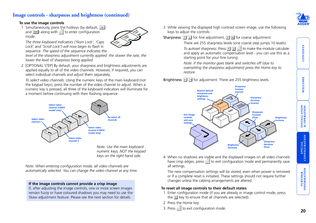 Adder Technology X2 manual To use the image controls, If the image controls cannot provide a crisp image 