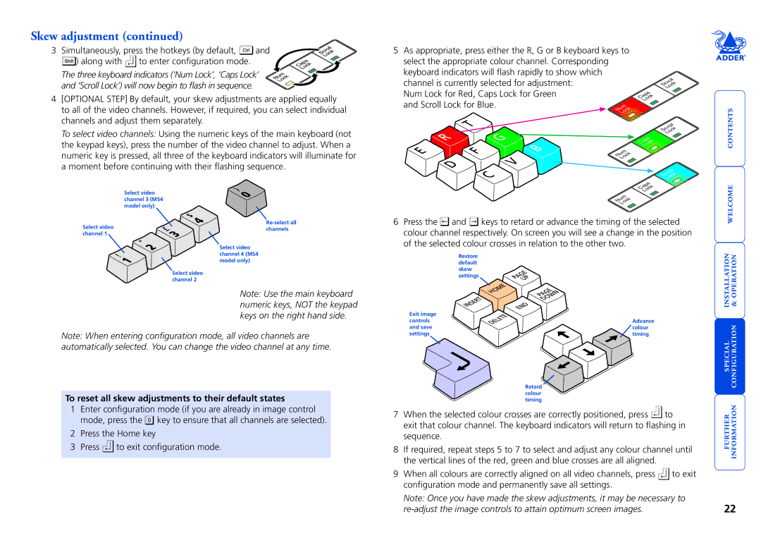 Adder Technology X2 manual To reset all skew adjustments to their default states 