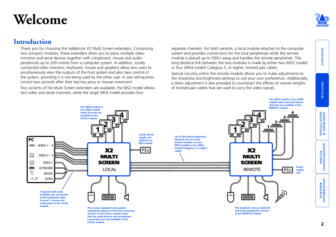 Adder Technology X2 manual Welcome, Introduction 