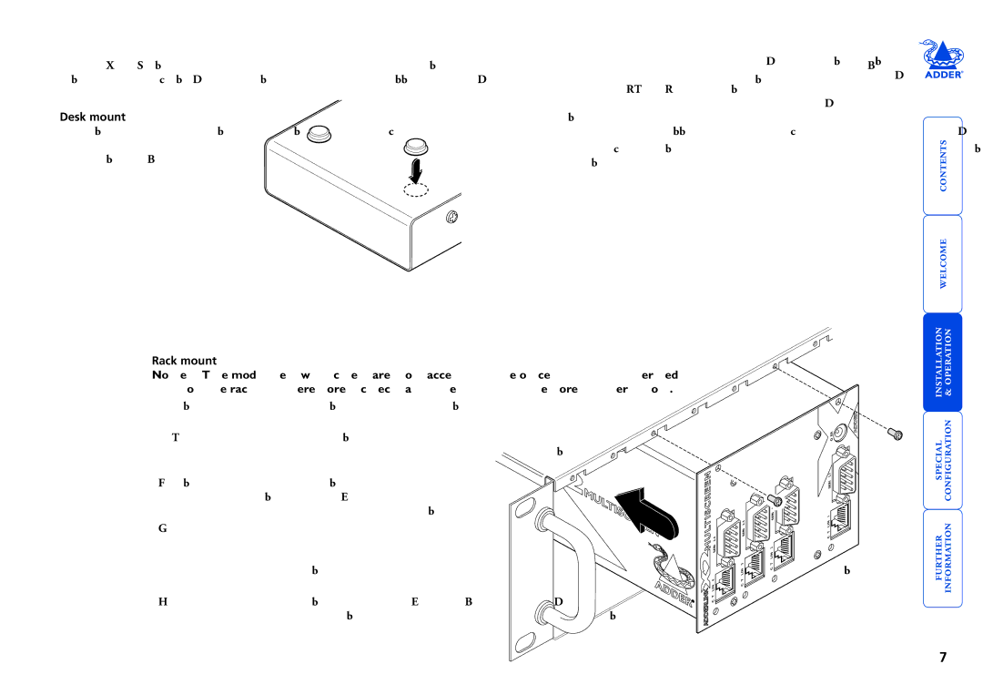 Adder Technology X2 manual Stage B Mounting a module desk or rack, Installation Advice, Desk mount, Rack mount 