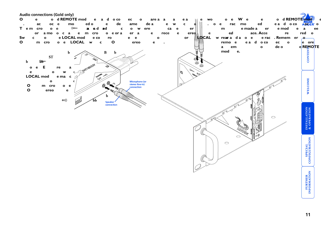 Adder Technology X2 manual Audio connections Gold only 