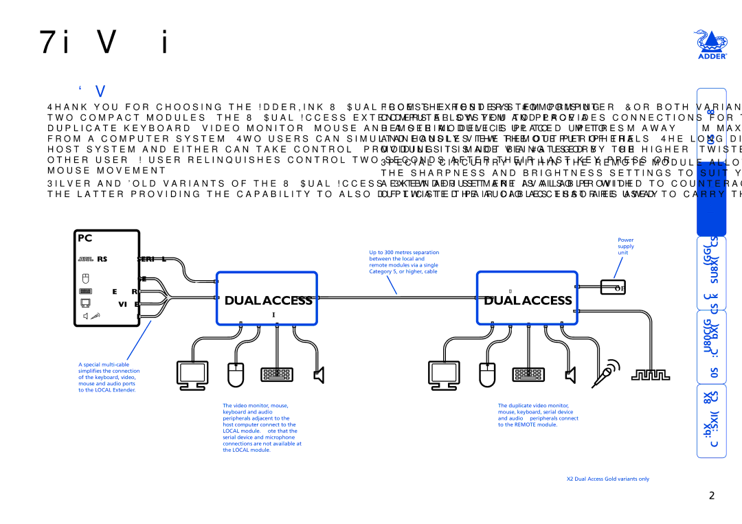 Adder Technology X2 manual Welcome, Introduction 