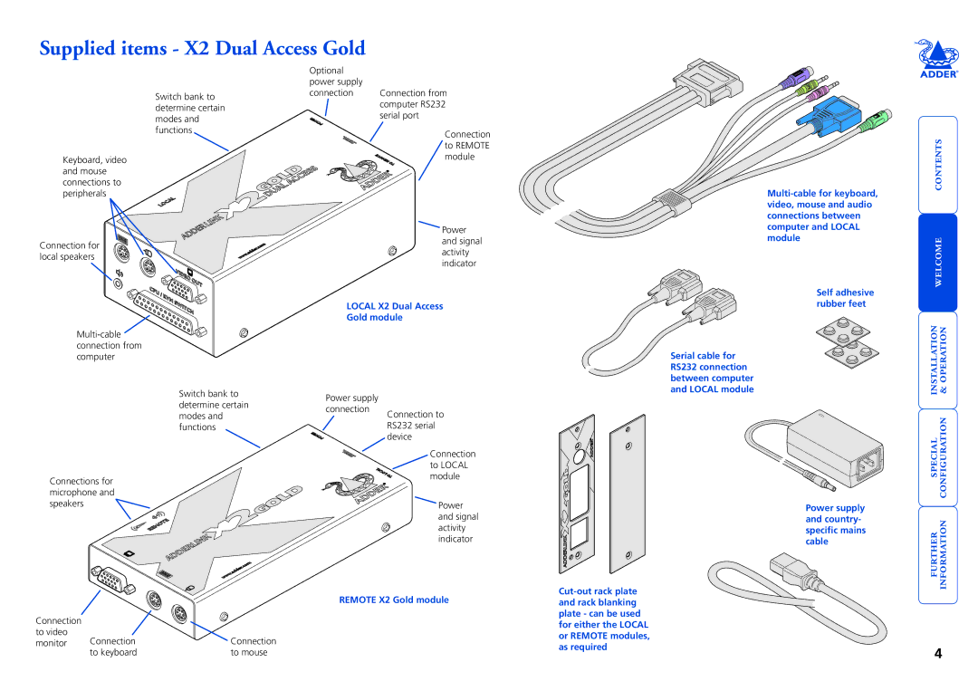 Adder Technology manual Supplied items X2 Dual Access Gold 