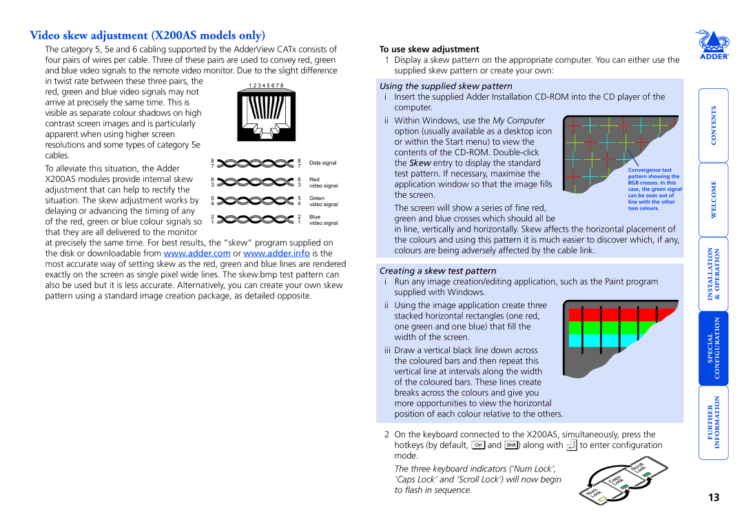 Adder Technology manual Video skew adjustment X200AS models only, To use skew adjustment 