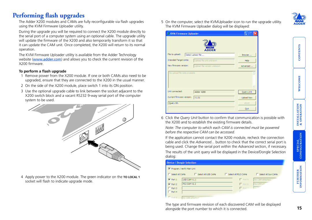 Adder Technology X200 manual Performing flash upgrades, To perform a flash upgrade 