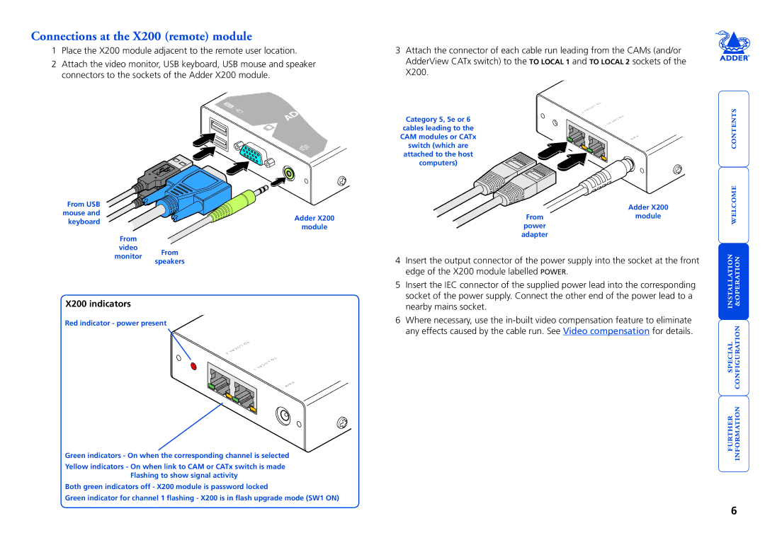 Adder Technology manual Connections at the X200 remote module, Welcome contents 