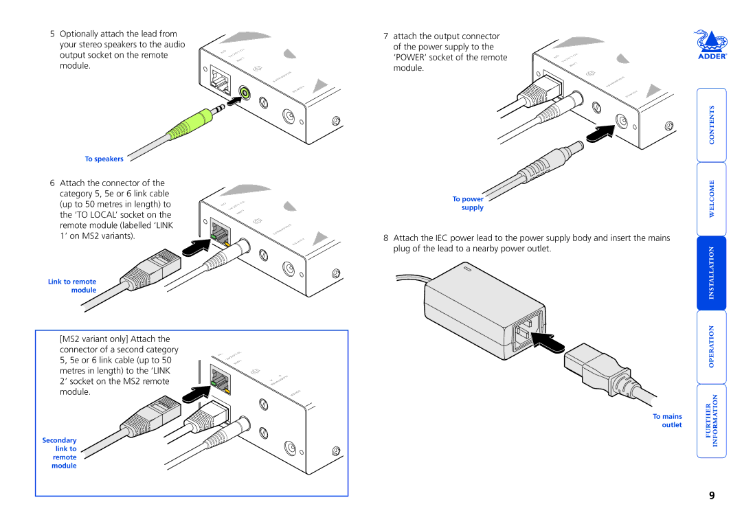 Adder Technology X50 manual To speakers 