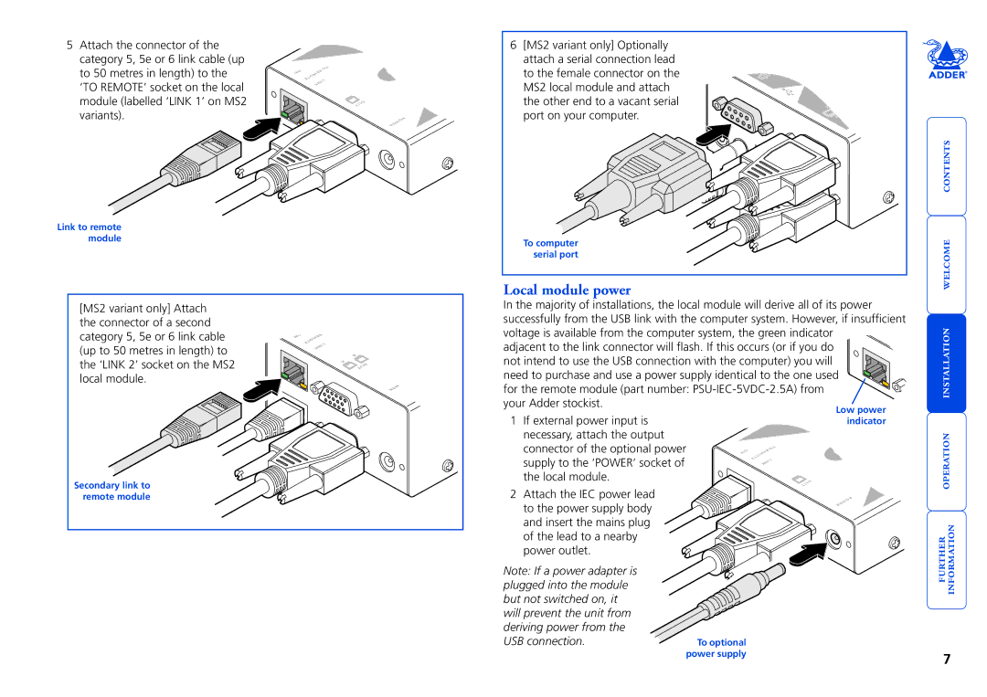 Adder Technology X50 manual Local module power 