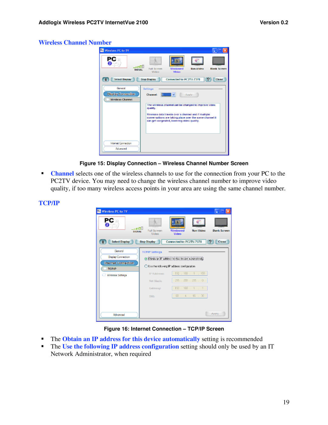 Addlogix 2100 manual Wireless Channel Number, Tcp/Ip 