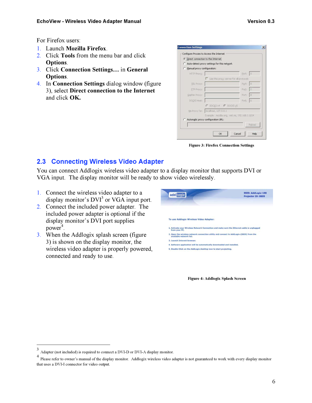 Addlogix EchoView - Wireless Video Adapter manual Connecting Wireless Video Adapter, Launch Mozilla Firefox 