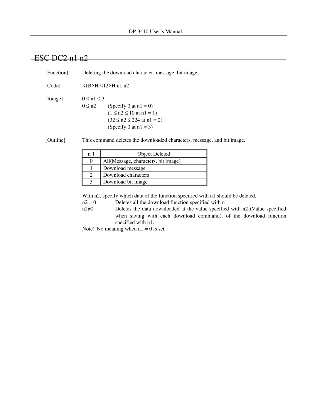 Addlogix iDP-3410 user manual ESC DC2 n1 n2 