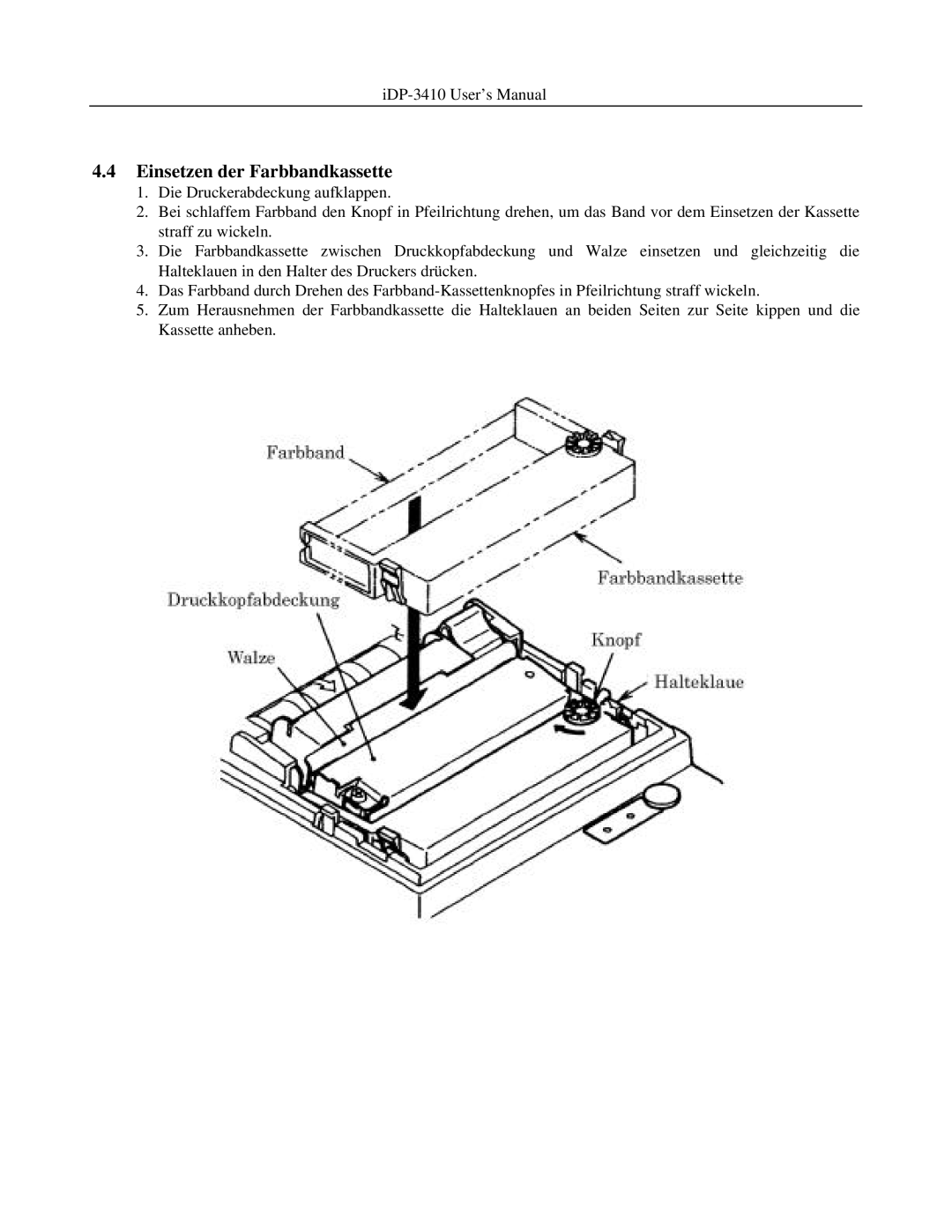 Addlogix iDP-3410 user manual Einsetzen der Farbbandkassette 