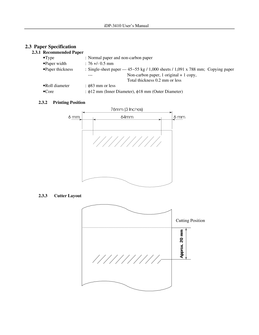 Addlogix iDP-3410 user manual Paper Specification, Recommended Paper 