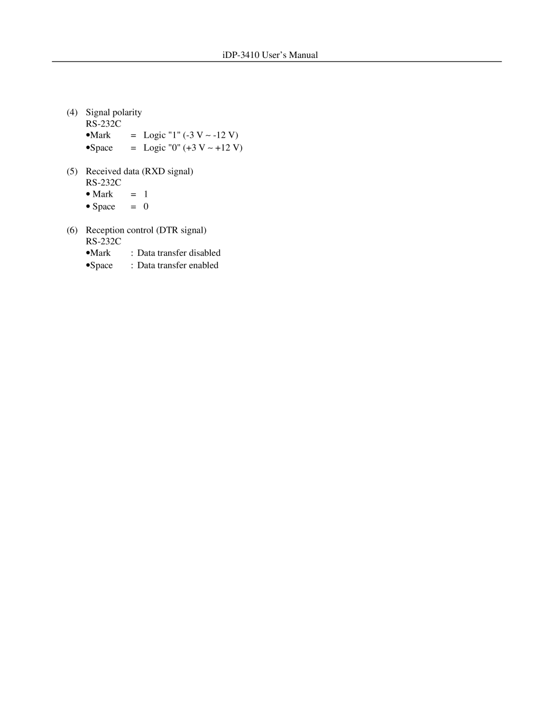 Addlogix iDP-3410 user manual Logic 0 +3 V ∼ +12 