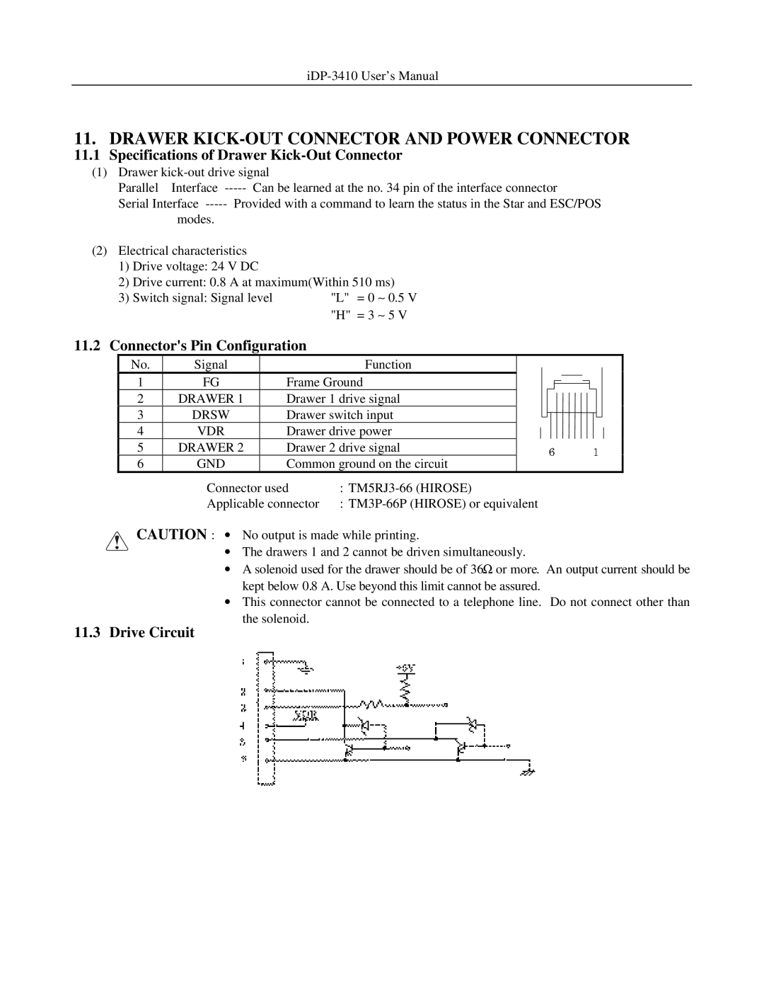 Addlogix iDP-3410 user manual Drawer KICK-OUT Connector and Power Connector, Specifications of Drawer Kick-Out Connector 