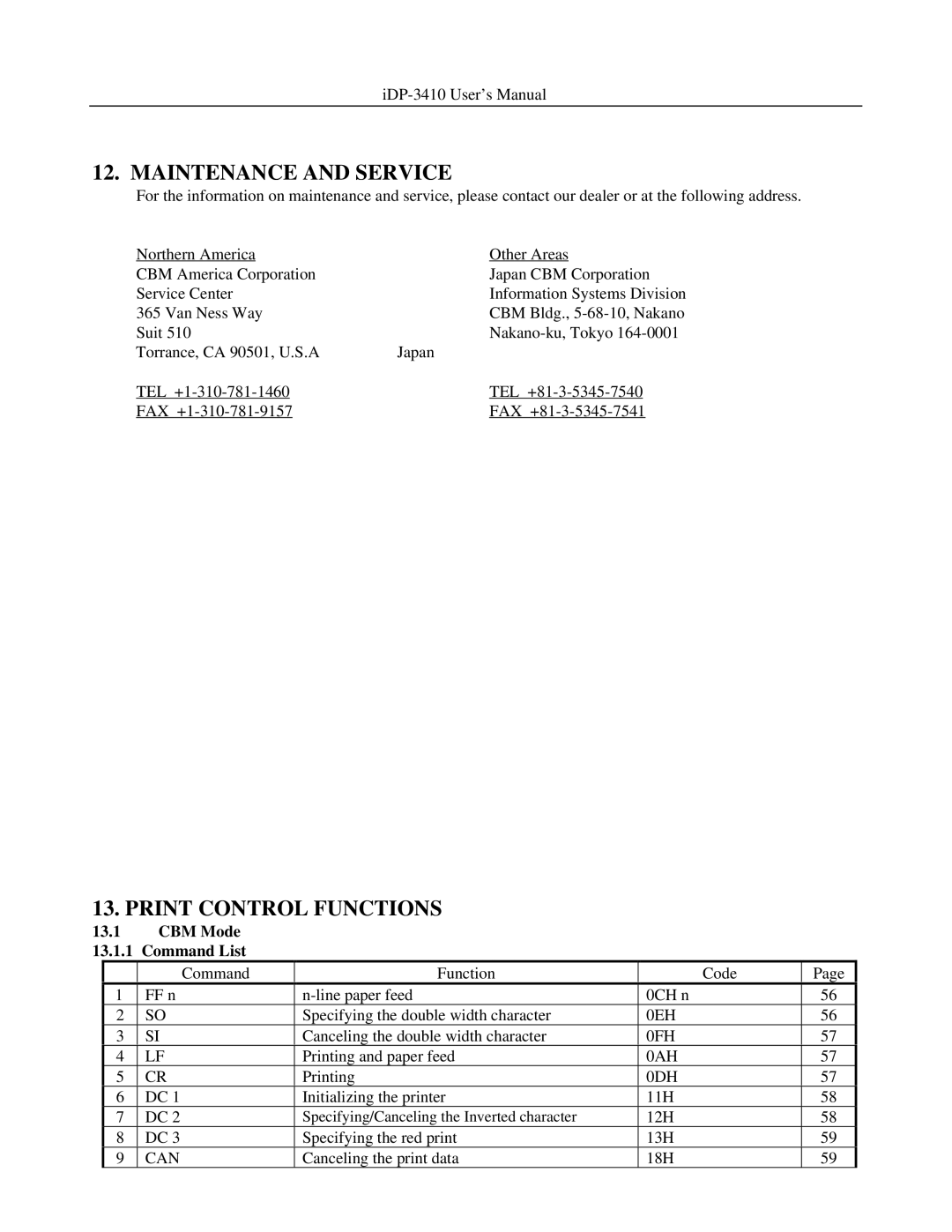 Addlogix iDP-3410 user manual Maintenance and Service, Print Control Functions 