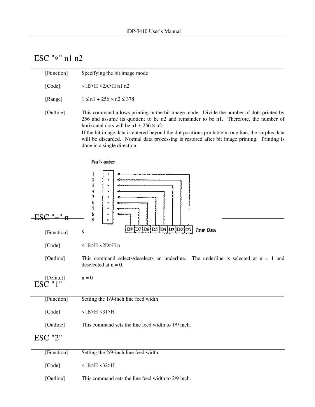 Addlogix iDP-3410 user manual ESC ∗ n1 n2, ESC − n, Esc 