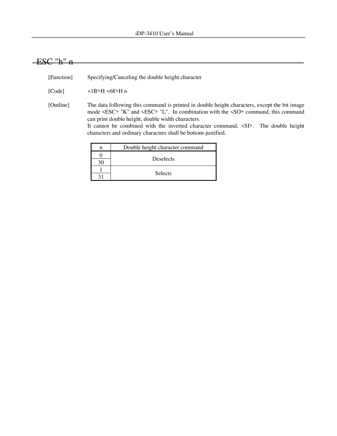 Addlogix iDP-3410 user manual ESC h n 