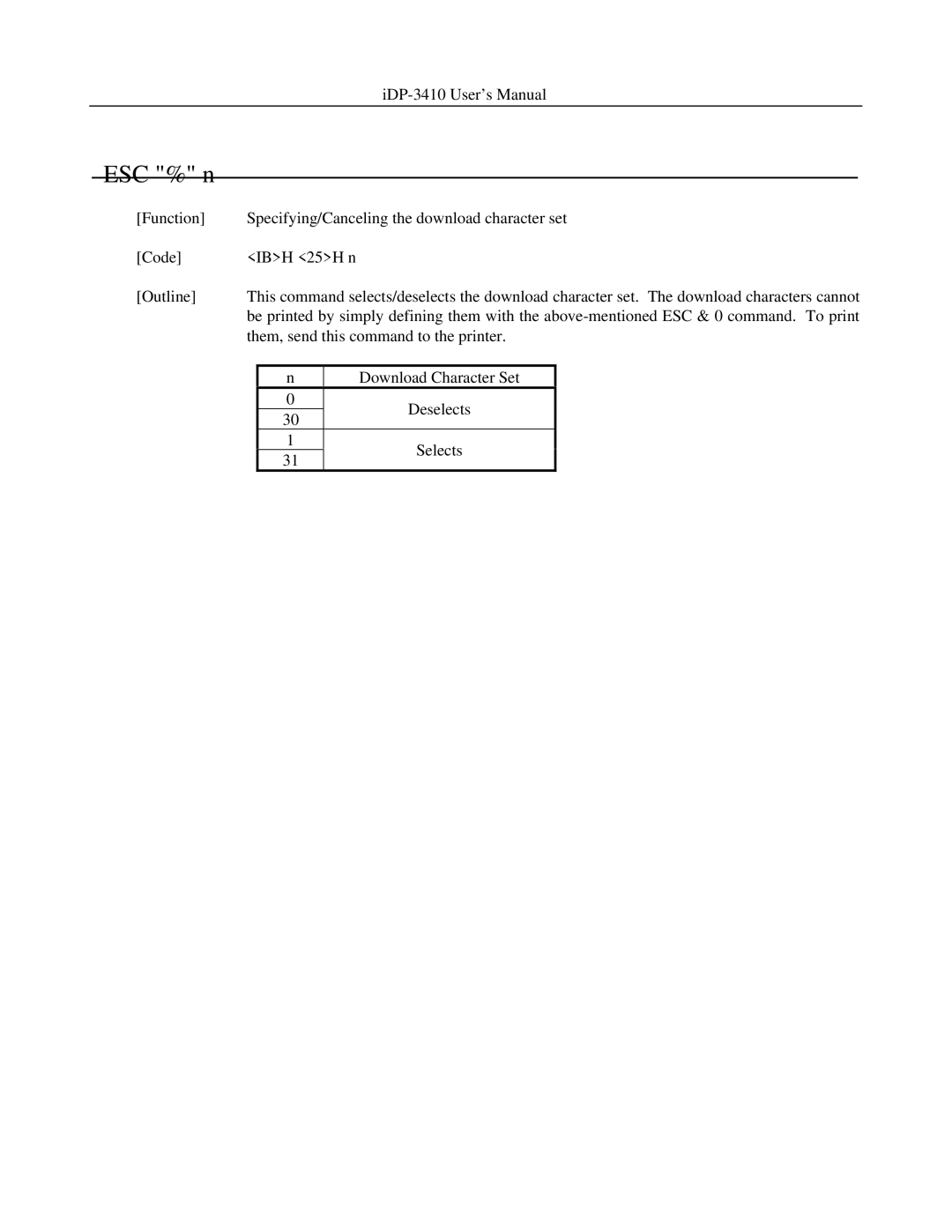 Addlogix iDP-3410 user manual ESC % n 