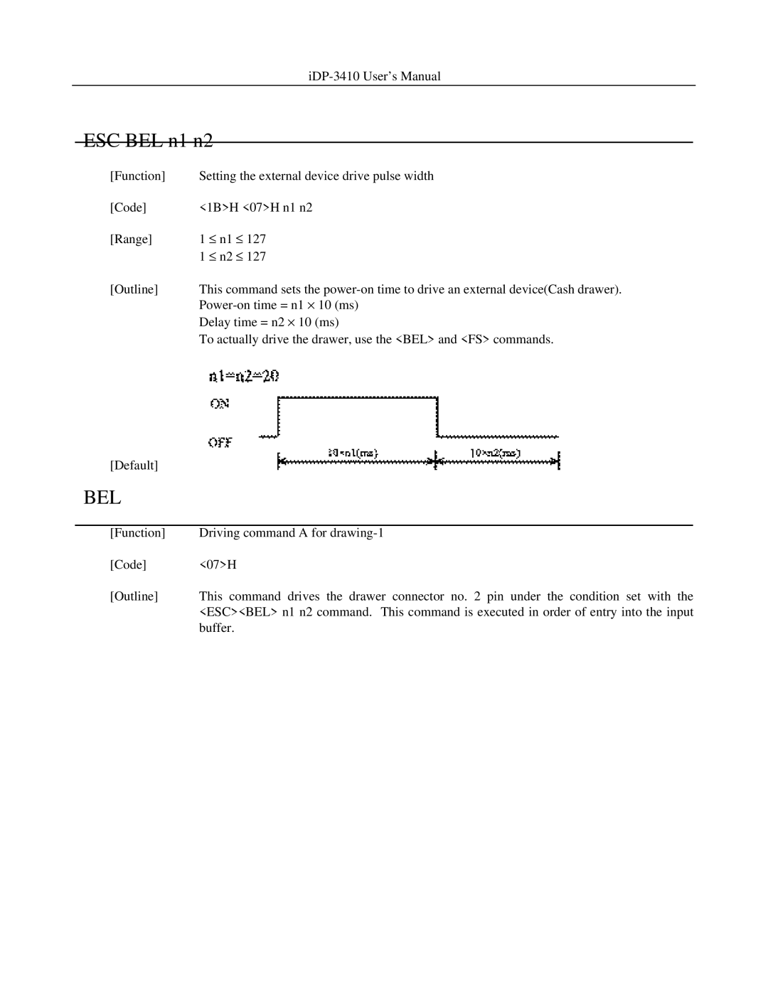 Addlogix iDP-3410 user manual Default N1 = n2 = 20 200ms 