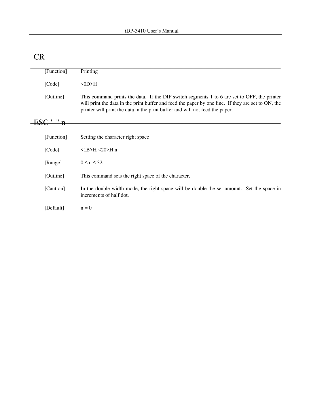 Addlogix iDP-3410 user manual ESC n 