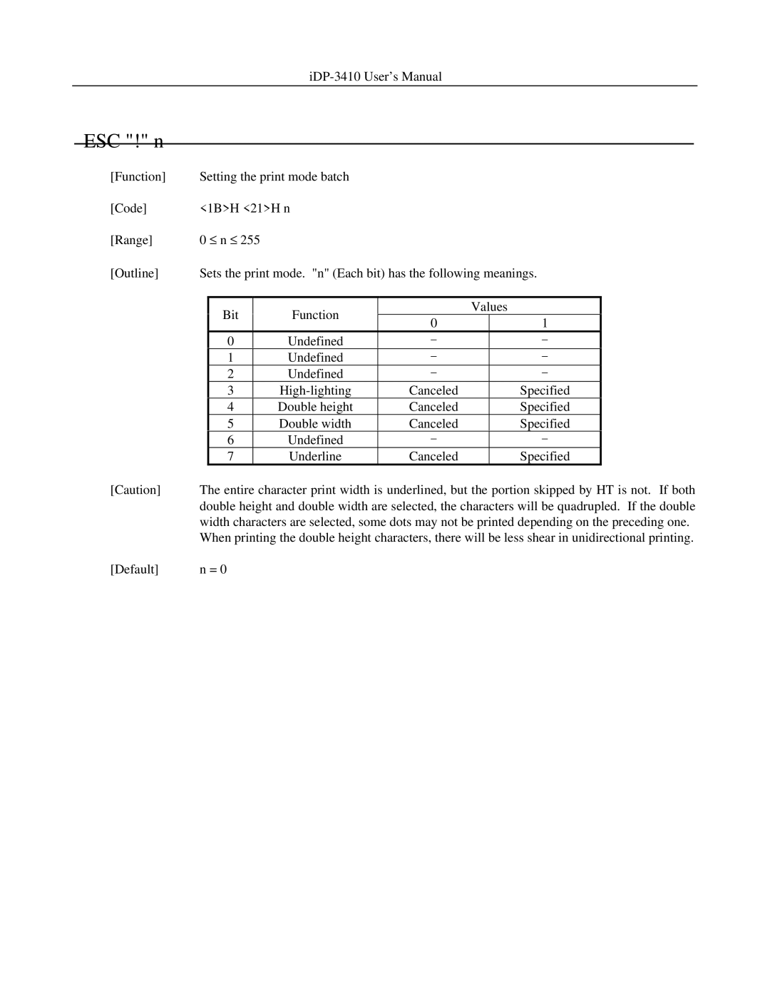 Addlogix iDP-3410 user manual ESC ! n 