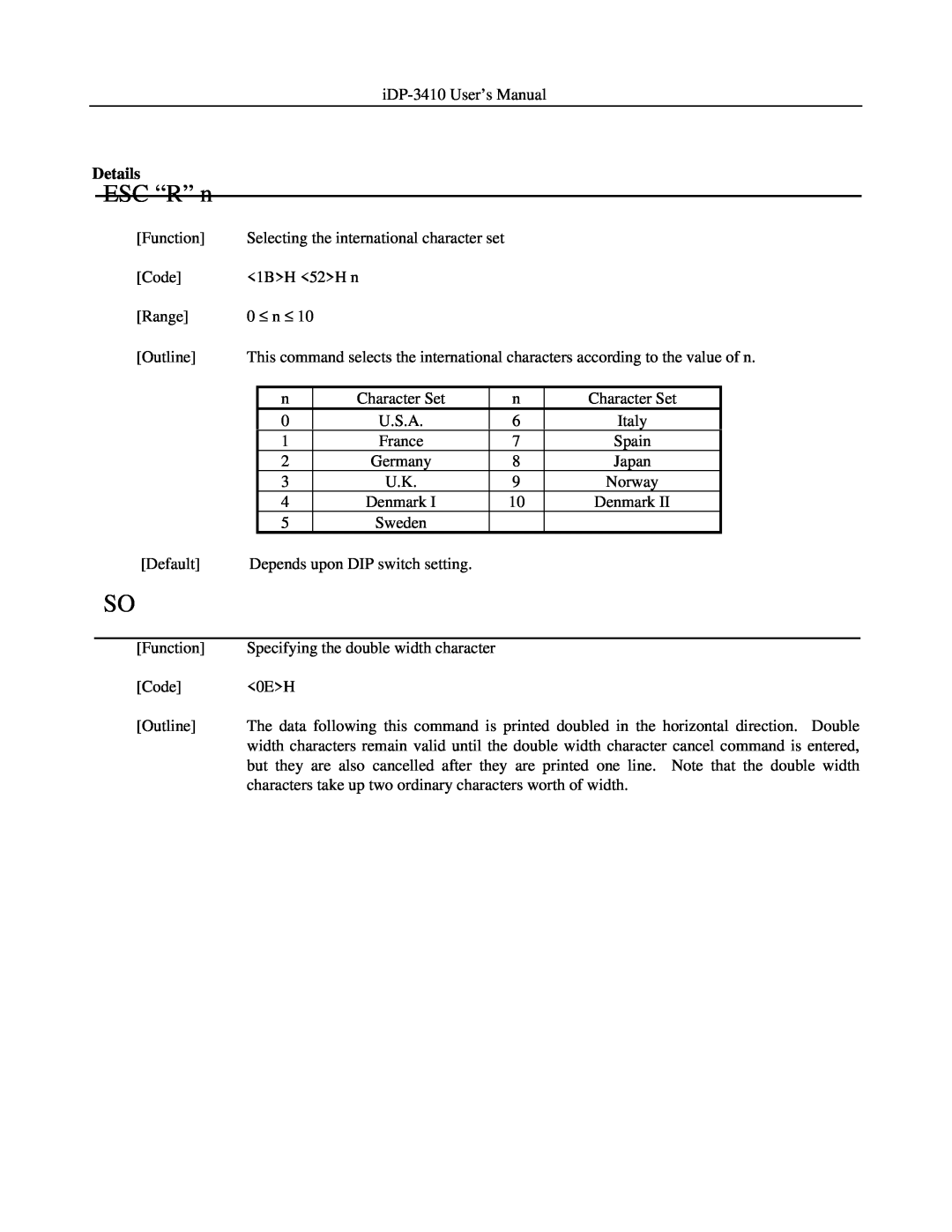 Addlogix iDP-3410 user manual ESC “R” n, Details 