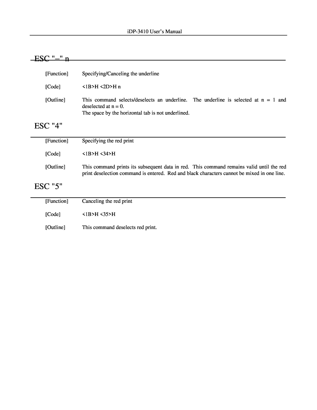 Addlogix iDP-3410 user manual ESC − n 
