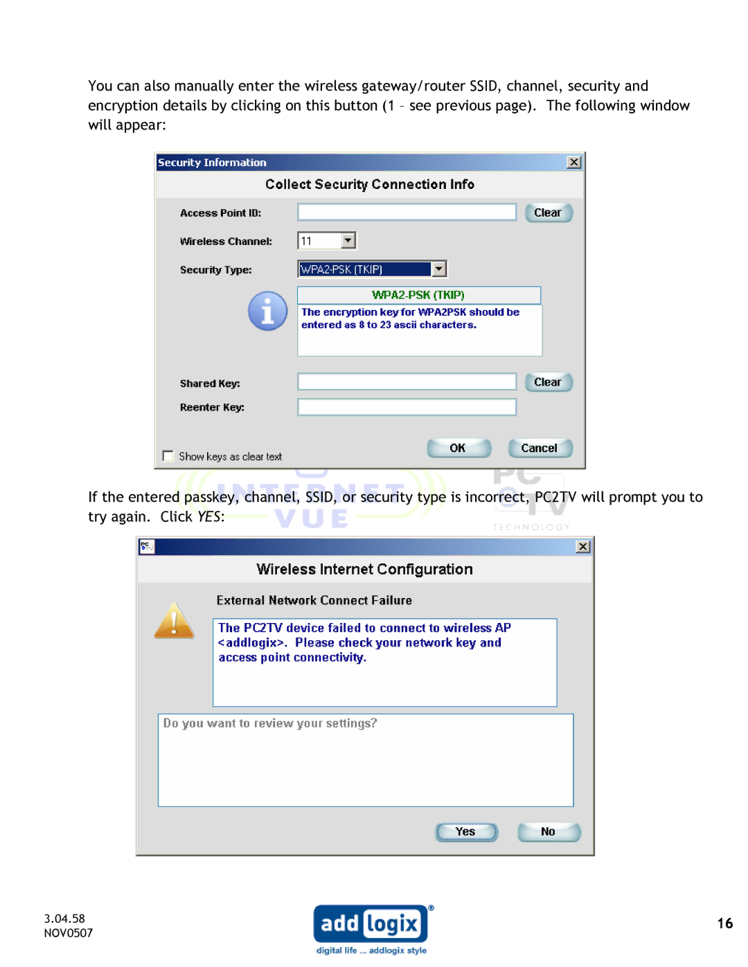 Addlogix IV-2020 user manual 04.58 NOV0507 