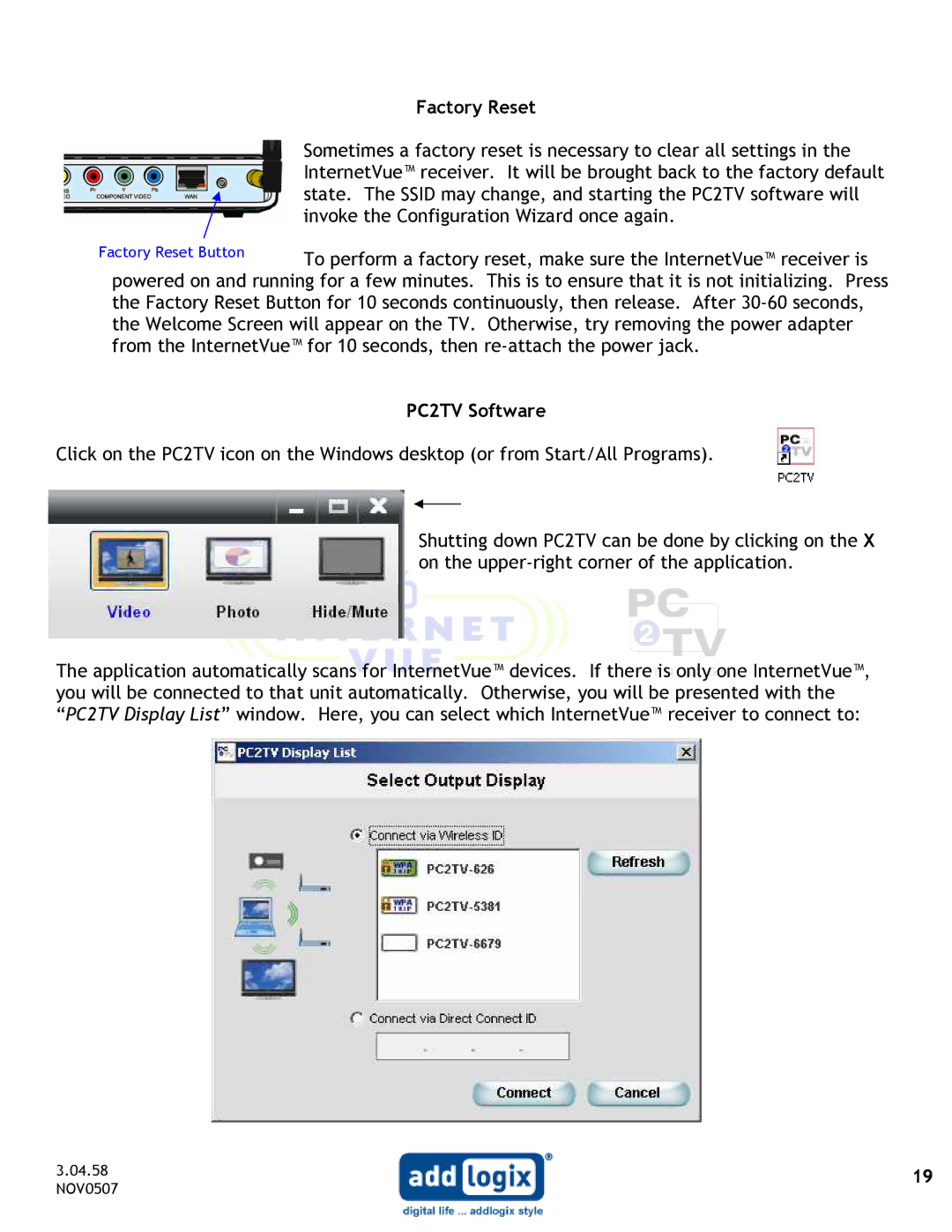 Addlogix IV-2020 user manual 04.58 NOV0507 