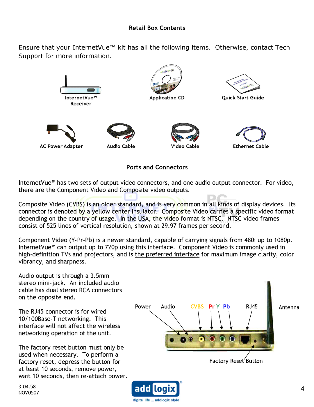 Addlogix IV-2020 user manual Retail Box Contents 