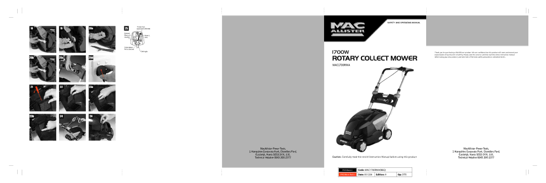 Addlogix MAC1700RMA instruction manual Rotary Collect Mower 