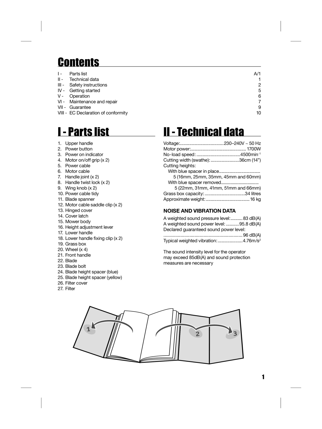 Addlogix MAC1700RMA instruction manual Contents, Parts list, II Technical data 