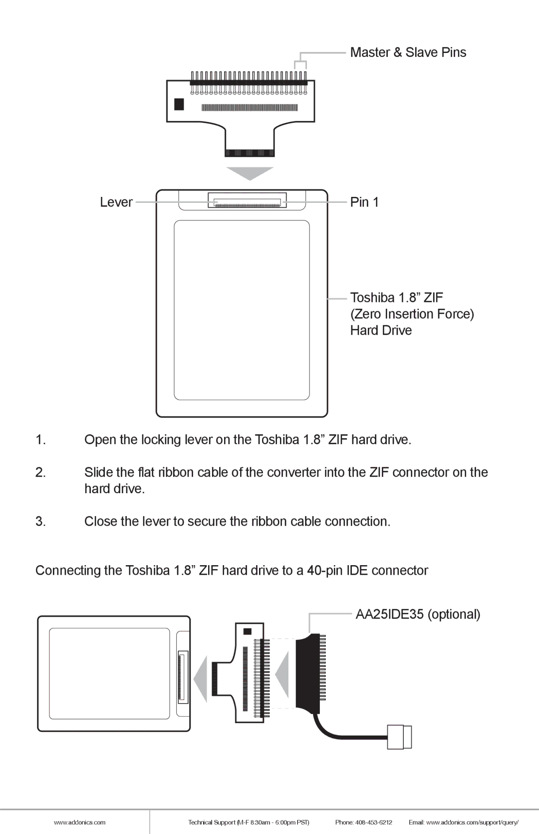 Addonics Technologies AAT18ZIF25 manual Technical Support M-F 830am 600pm PST Phone 