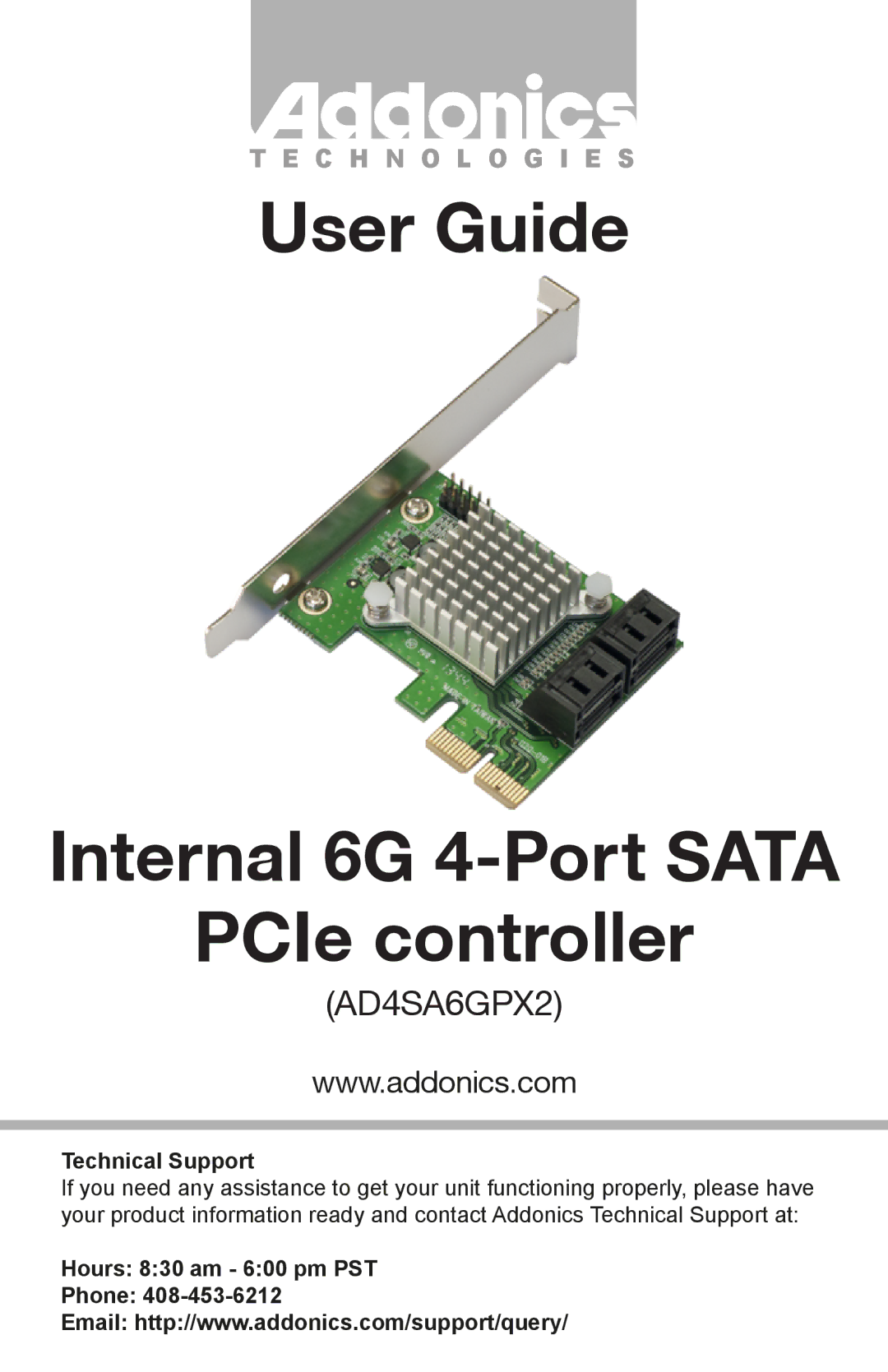 Addonics Technologies AD4SA6GPX2 manual User Guide Internal 6G 4-Port Sata PCIe controller 