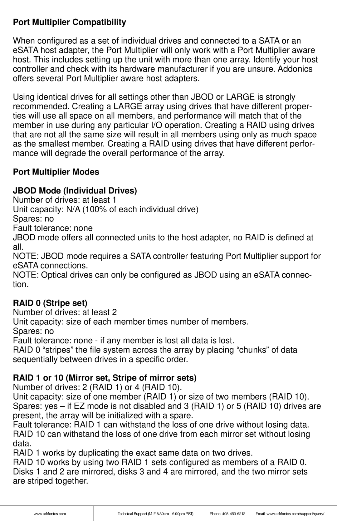 Addonics Technologies AD5EHPMEU3 manual Port Multiplier Compatibility, Port Multiplier Modes JBOD Mode Individual Drives 