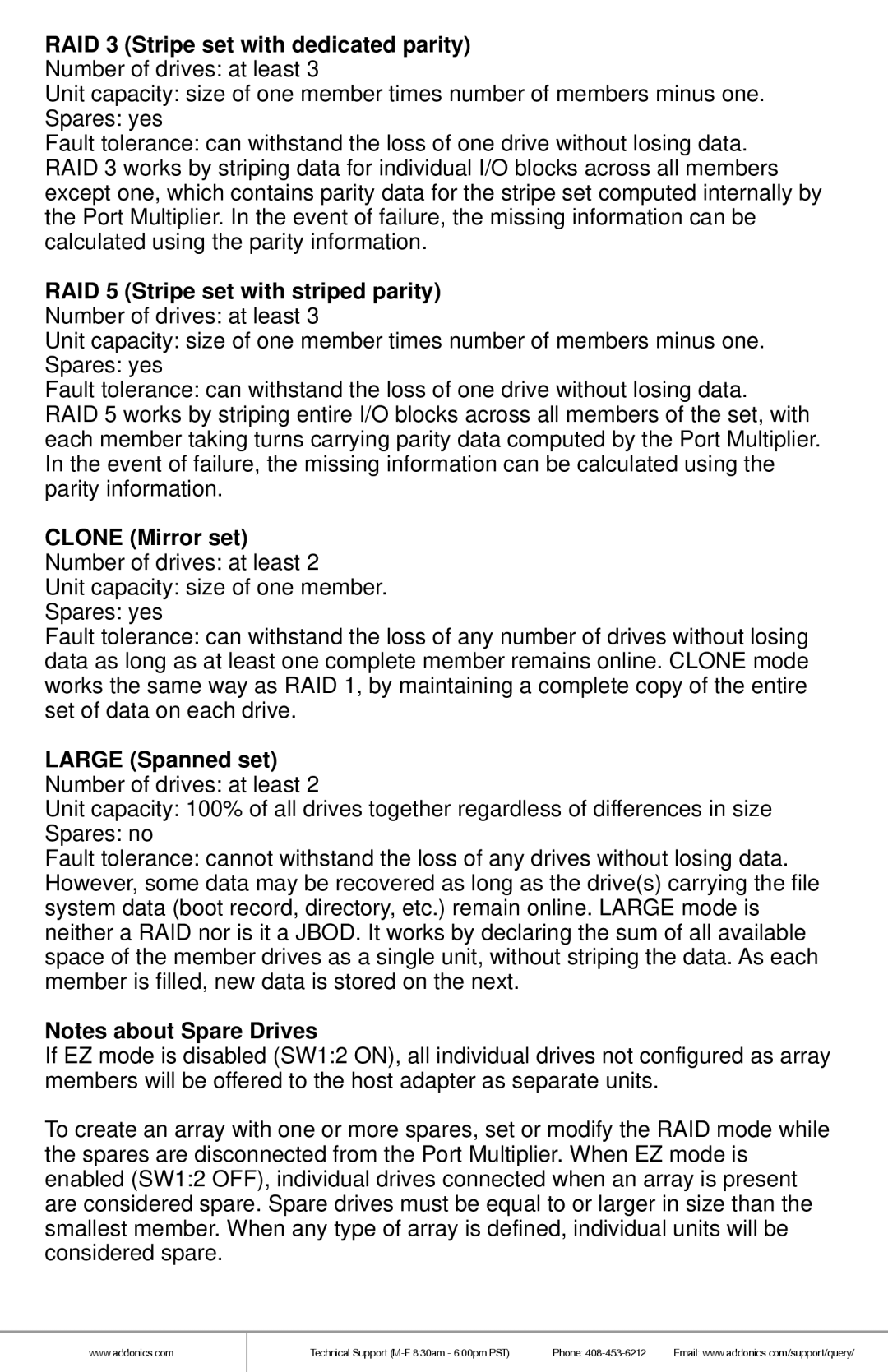 Addonics Technologies AD5EHPMEU3 manual RAID 3 Stripe set with dedicated parity, RAID 5 Stripe set with striped parity 