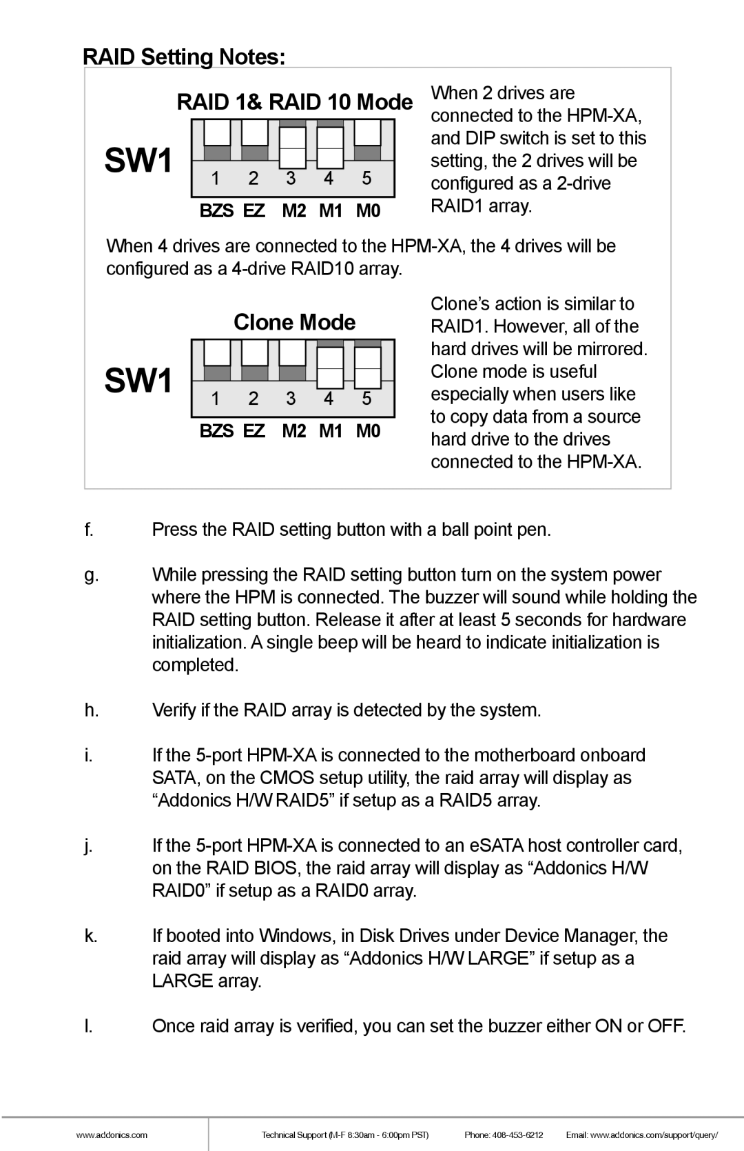 Addonics Technologies AD5HPMSXA manual RAID Setting Notes 