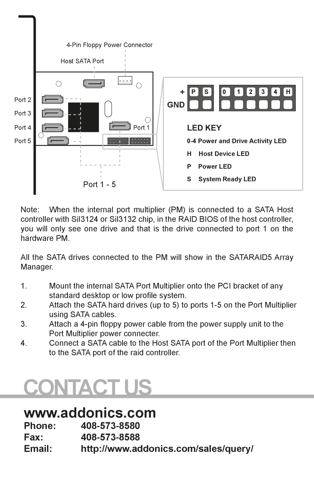 Addonics Technologies AD5SAPM manual Gnd, Led Key 