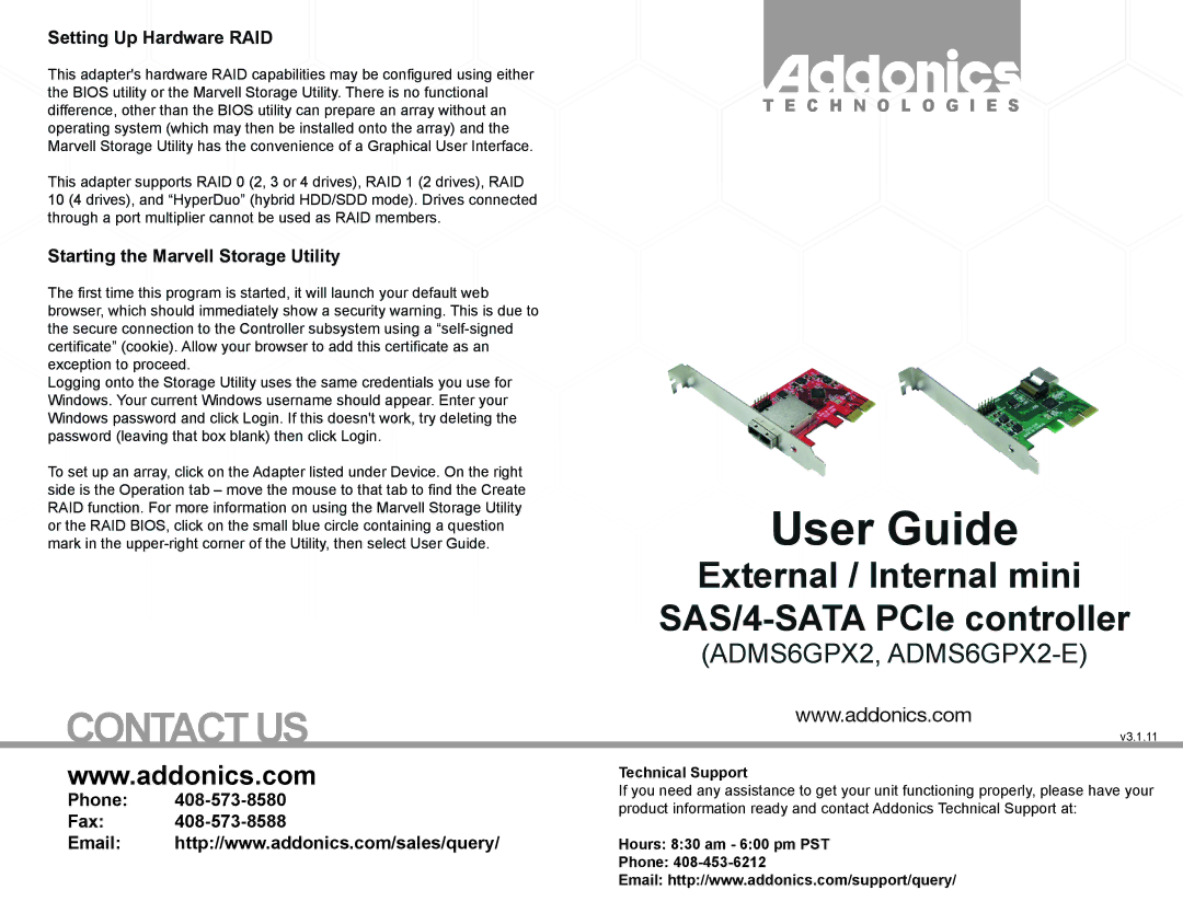 Addonics Technologies ADMS6GPX2-E manual User Guide, Contact US 