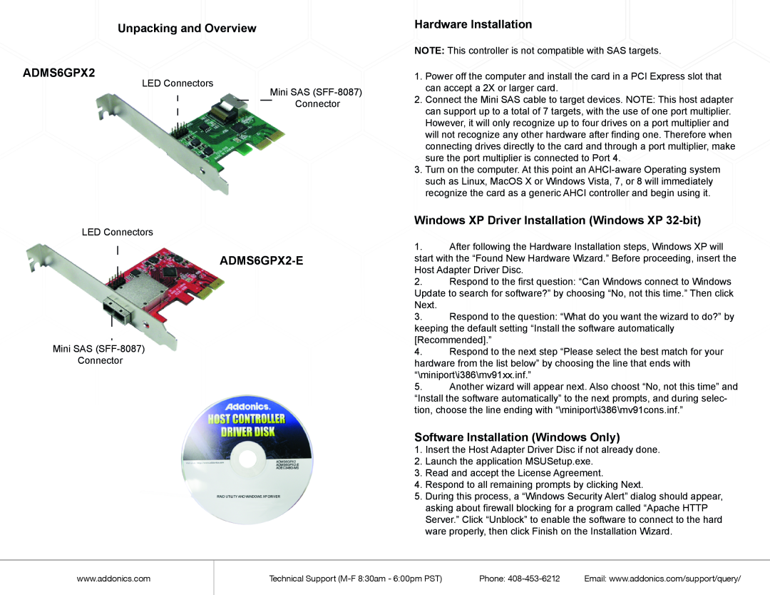Addonics Technologies ADMS6GPX2-E manual Unpacking and Overview ADMS6GPX2, Hardware Installation 
