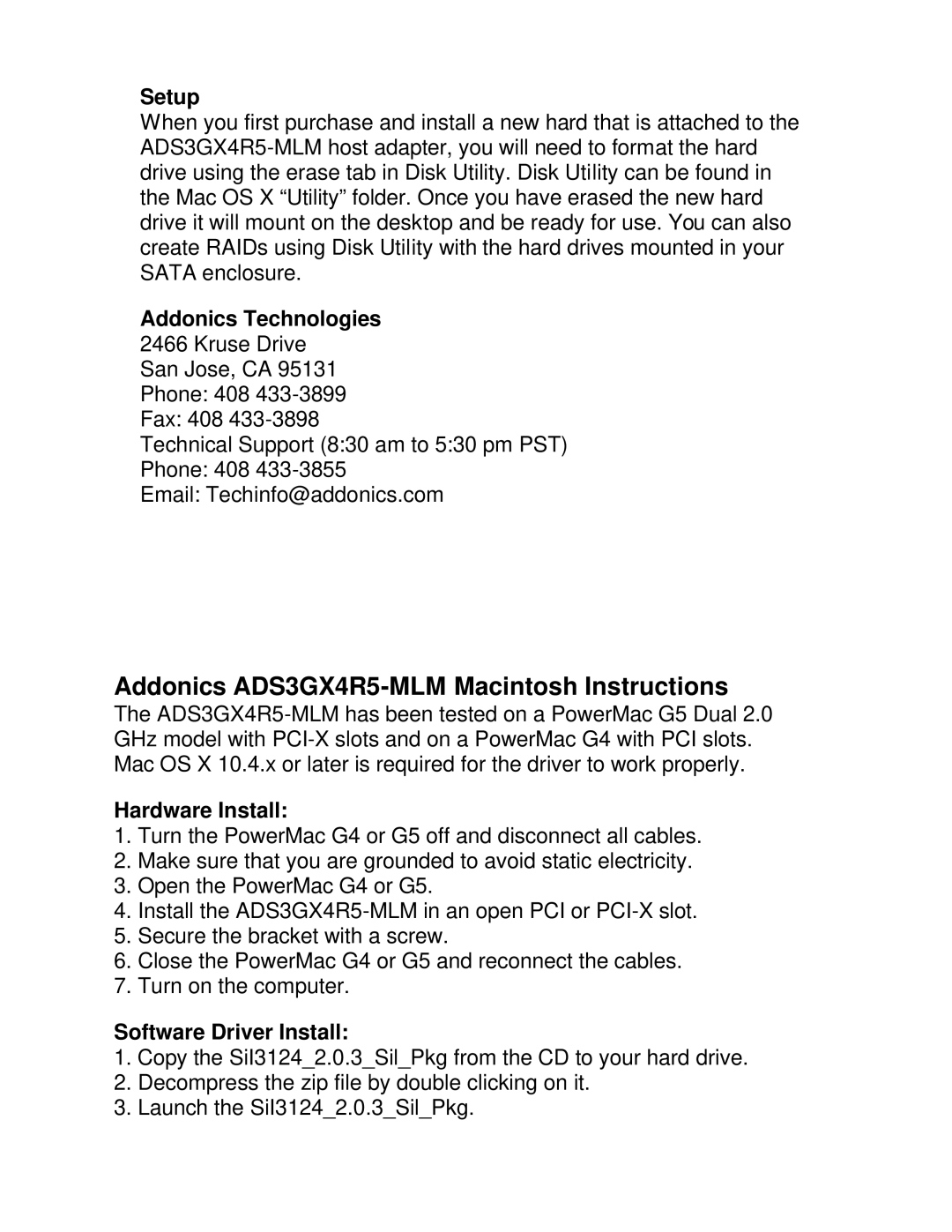 Addonics Technologies ADS3GX4R5-MLM manual Setup, Addonics Technologies 