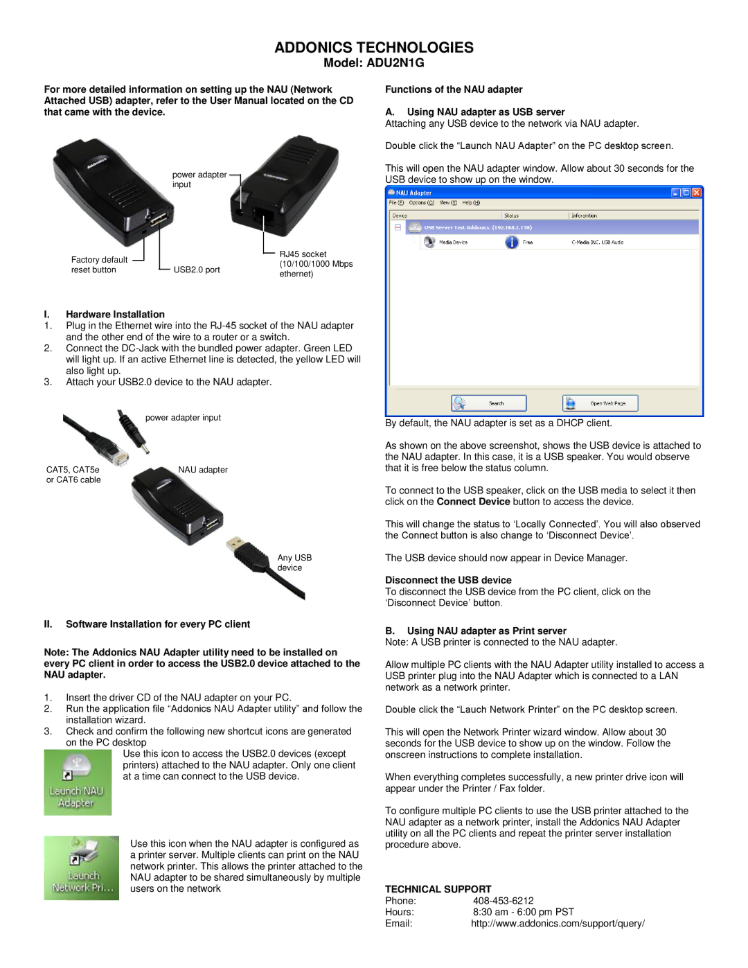 Addonics Technologies user manual Addonics Technologies, Model ADU2N1G 