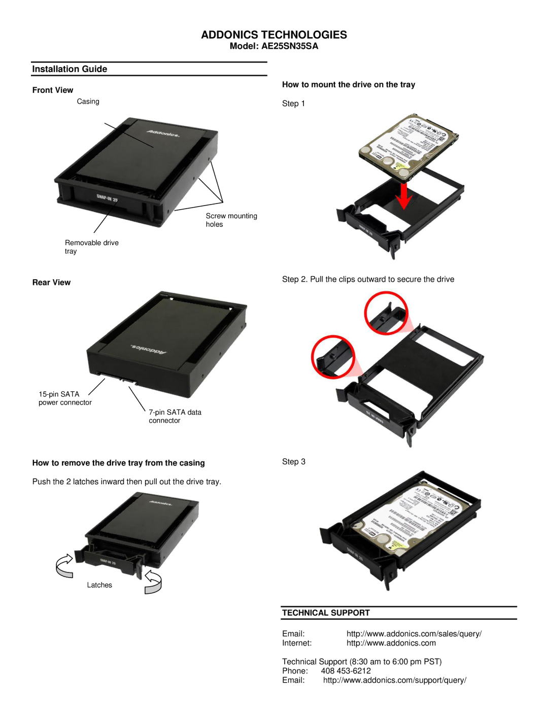 Addonics Technologies manual Addonics Technologies, Model AE25SN35SA, Installation Guide 