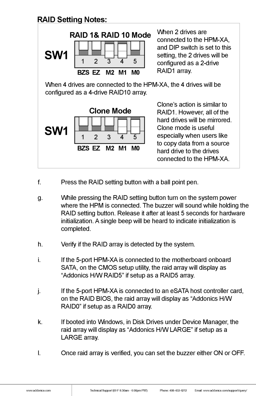 Addonics Technologies AE6CAHI, AE6CFHI manual RAID Setting Notes 