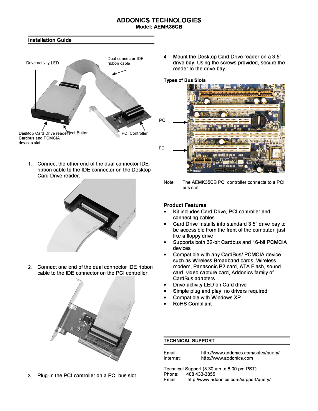 Addonics Technologies manual Addonics Technologies, Model AEMK35CB Installation Guide, Product Features 