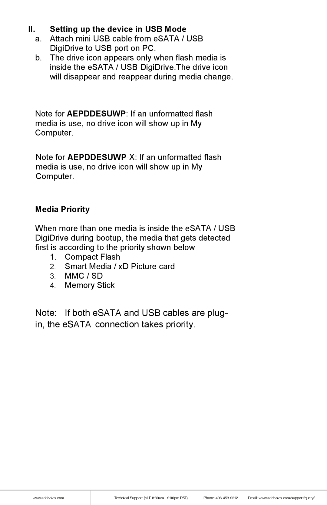 Addonics Technologies AEPDDESUWP-X manual II. Setting up the device in USB Mode, Media Priority 