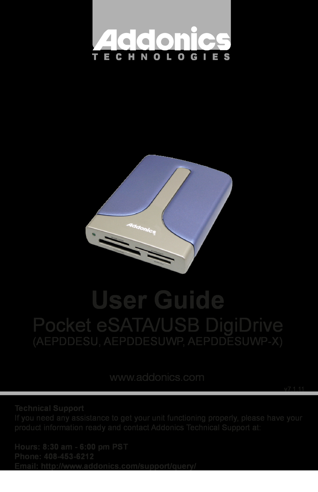 Addonics Technologies AEPDDESUWP manual User Guide, Pocket eSATA/USB DigiDrive, Aepddesu, Aepddesuwp, Aepddesuwp-X 